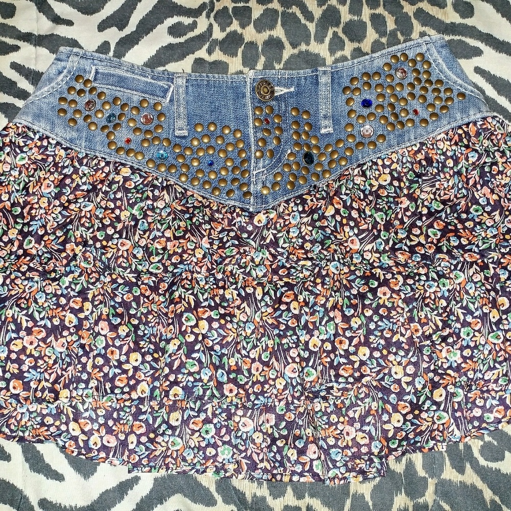 Express Denim Ruffle Skirt